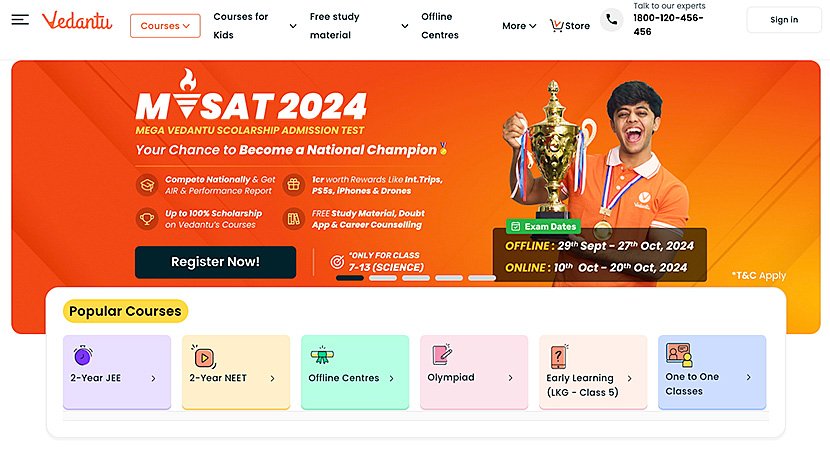 成長が期待されるインドのEdTechスタートアップ(出典:VedantuのWebページより引用) イメージ