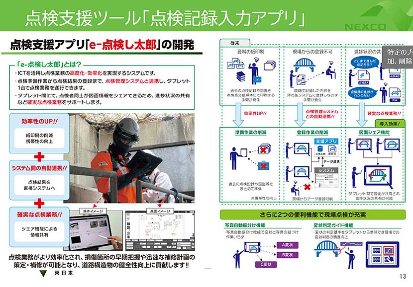 入力のタブレットアプリケーション「e-点検し太郎」（出典：NEXCO東日本）