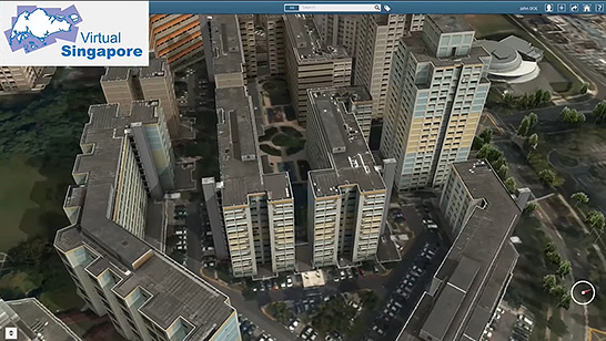 （図1）シンガポールの町の3D都市モデル「バーチャル・シンガポール」（出典：バーチャル・シンガポールのYouTube動画より引用）　イメージ