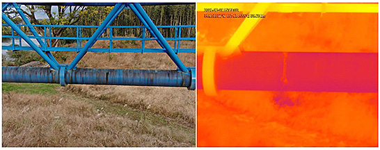 （図5）ドローンによって撮影された可視光カメラの画像（左）と赤外線カメラの画像（右）　イメージ