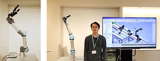 （写真4）実際のロボット（左）と「デジマシン」のデモンストレーションの様子（右）　イメージ
