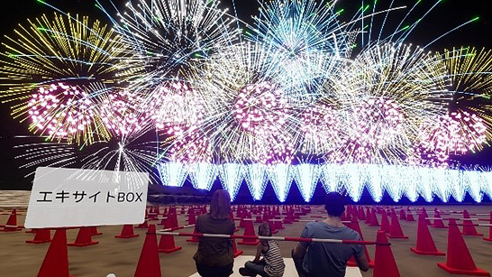 デジタルツインで観客席から見える花火を再現（出所：FIREWORKSプレスリリース）　イメージ