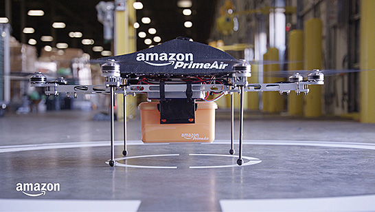 （写真2）アマゾンが年内のサービス開始を予定している「Amazon Prime Air」の配送用ドローン（出典：アマゾンの発表資料より）　イメージ