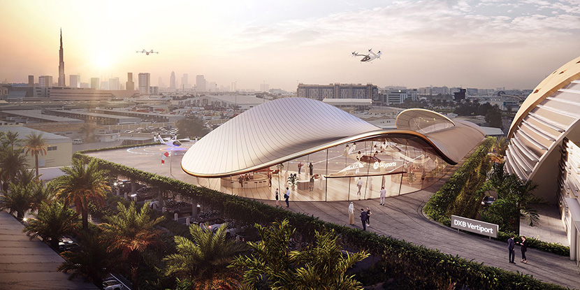 （出典：Foster + Partners｜Foster + Partners develops concept design for Dubai vertiport terminal） イメージ