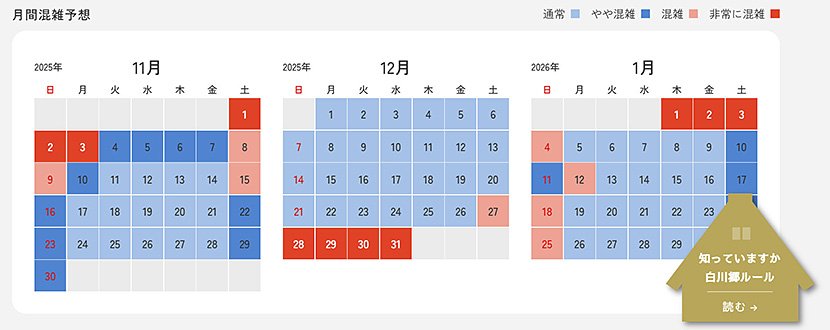 （図1）混雑見込み（出典：白川村）　イメージ